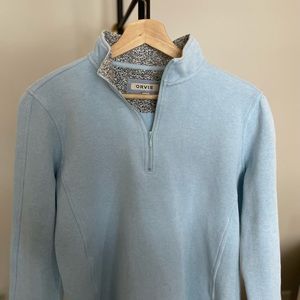 SOLD Orvis Womens Pullover Sweater | Sz M | Blue Floral Trim/Long Sleeve 1/4 Zip
